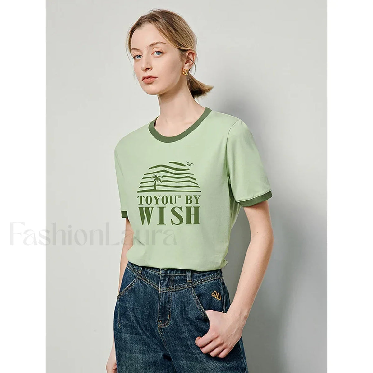 Letter Printed Contrast Color T-Shirt