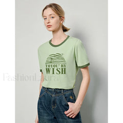 Letter Printed Contrast Color T-Shirt