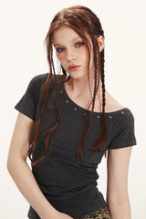 Asymmetrical Bodycon Cropped Short Sleeve Tee