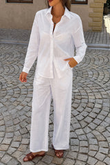 Casual Solid Long Sleeve Shirt Pants Set