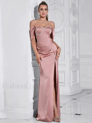 Diamond Pleated Split Maxi Dress
