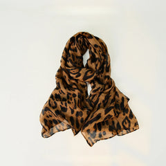 Leopard Pattern Thin Cotton Linen Touch Wrap Scarf