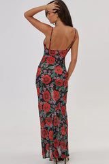 V Neck Printed Strap Slim Maxi Floral Dress