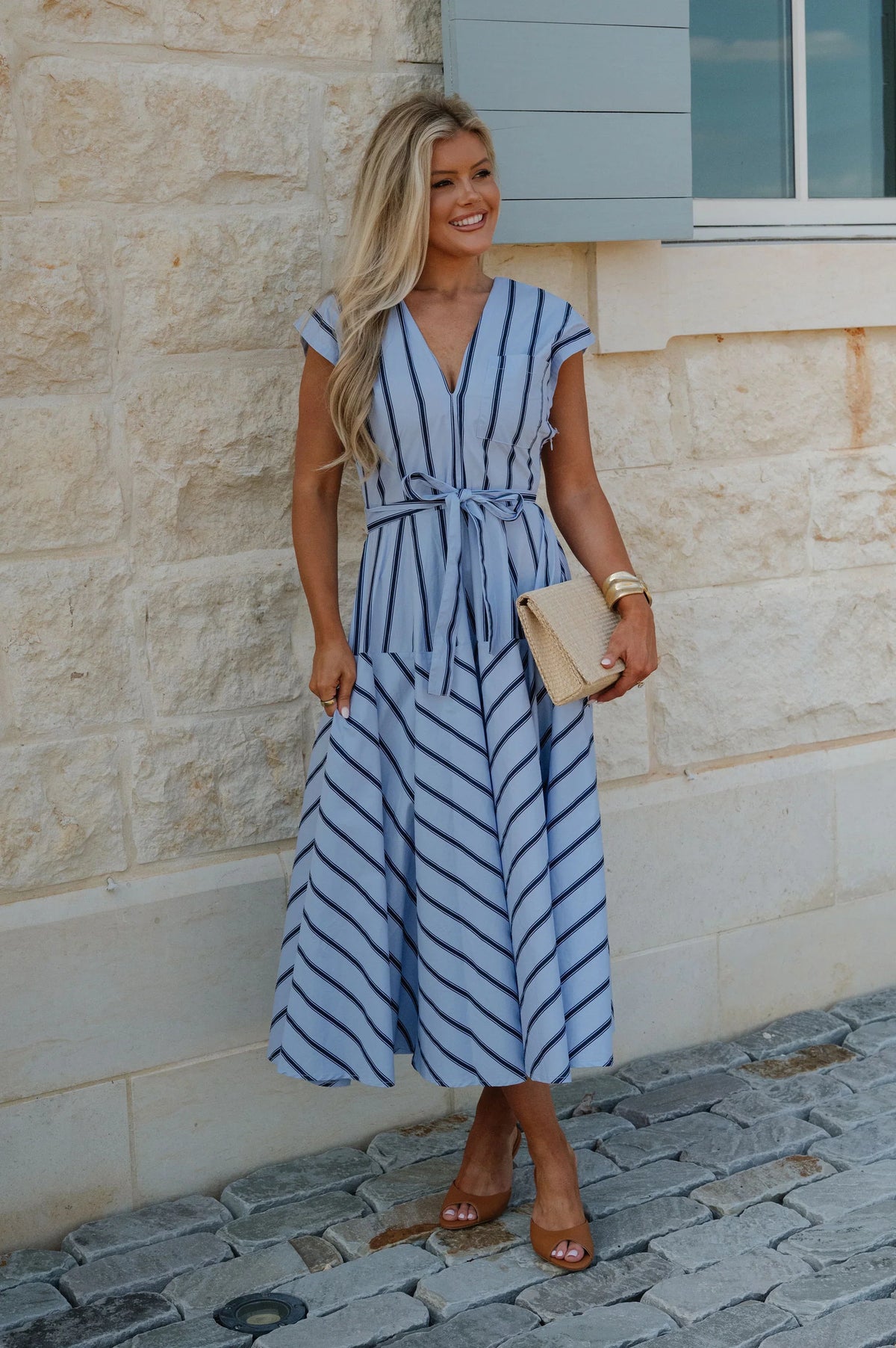 Lola Striped Midi Dress-Blue
