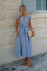 Lola Striped Midi Dress-Blue