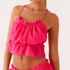 Cross-Strap Ruffle Backless Crop Top