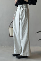 Asymmetrical Placket Tie Relaxed High Waist Long Pants