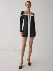French Square Graceful Neck Short Dress