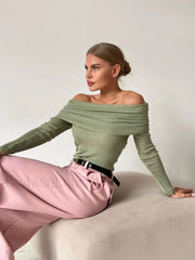 Wool Slim Off-Shoulder T-Shirt