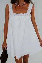 Sally Linen Lace Trim Mini Dress-Off White