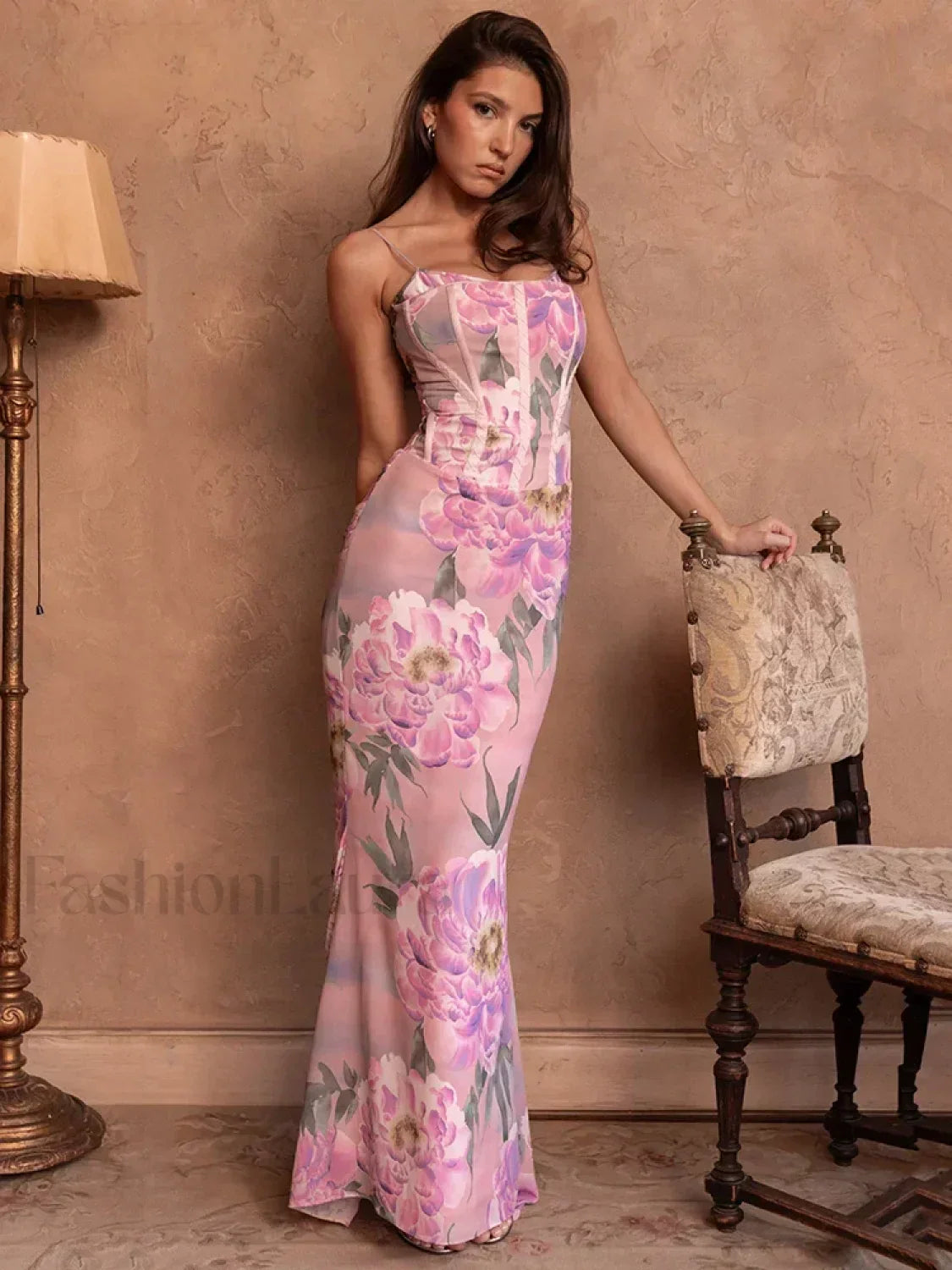 Floral Pink Spaghetti Strap Maxi Dress