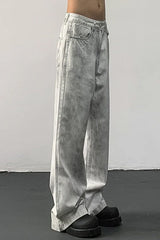 White Dirty Fit Vintage Relaxed Straight Jeans