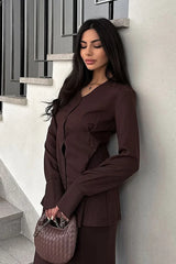 Slim Fit V Neck Blazer Two Piece Set