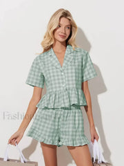 Summer Short Sleeve Pajama Shorts Two Piece Set