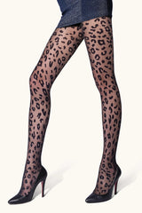Sheer Black Leopard Print Tights