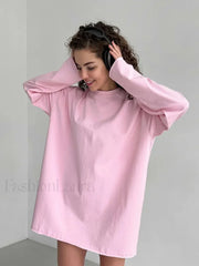 Solid Cotton Long Sleeve Loose T-Shirt