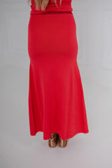 Vivid Midi Skirt Set-Red
