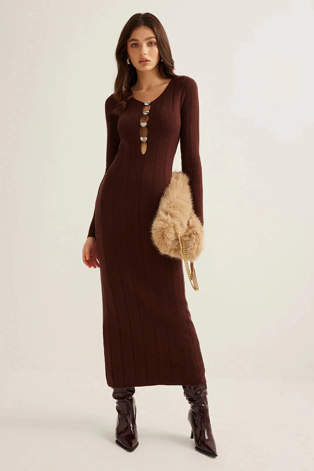 Elegant Ribbed Knit Bodycon Dress