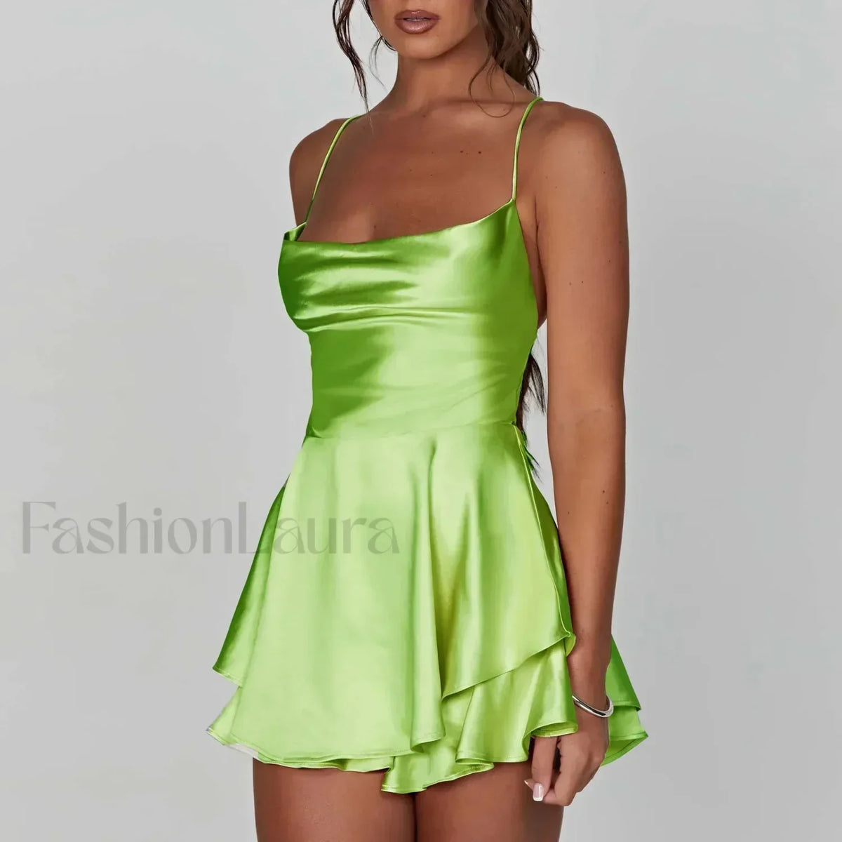 Satin Halter Pendant Mini Dress