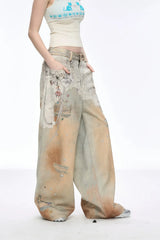 Tie Dye Baggy Wide Leg Denim Jeans
