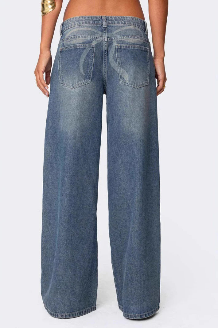 Low Waist Printed Wide Leg Jeans