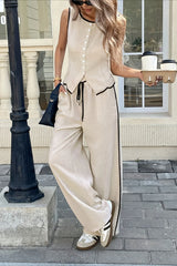 Chic Colorblock Sleeveless Vest Pants Set