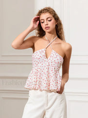 Floral Cross-Halter Peplum Crop Top
