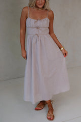 Sweet Escape Picnic Bow Dress-Taupe/White