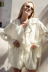 V Neck Relaxed Ruffle Blouse