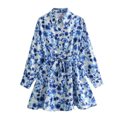 Women's 2024 Summer New Leisure Vacation Style Waist Lace up Shirt Short Skirt Mini Dress
