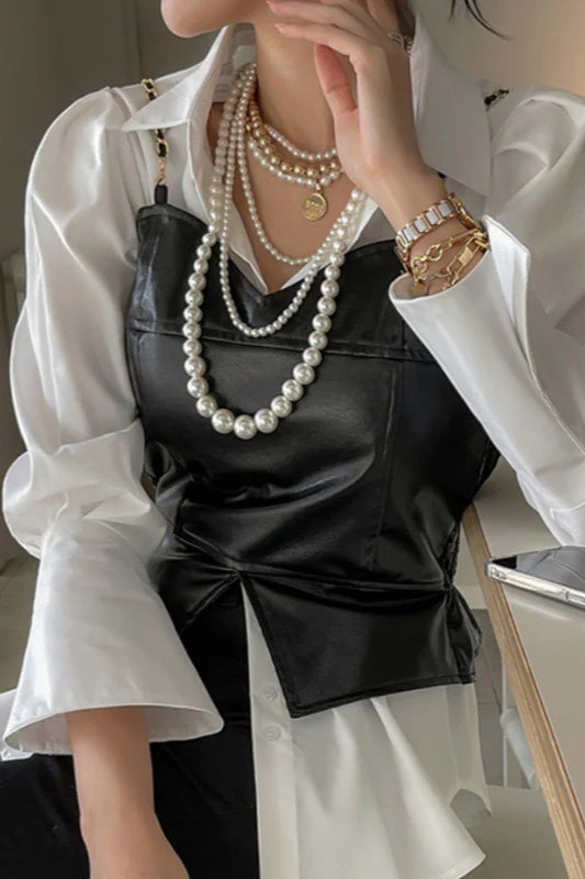 PU Leather Layering Vest Back Elastic Tank Top