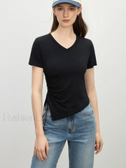 Cooling V-Neck Drawstring Crop T-Shirt