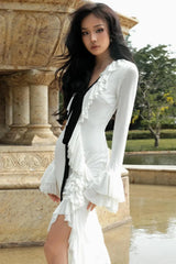 V-Neck Ruffled Split Long Sleeve Maxi Dress