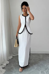 Romantic Lace Trim Vest High Waist Skirt Set