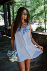 Carly Stripe Swing Mini Dress-Blue