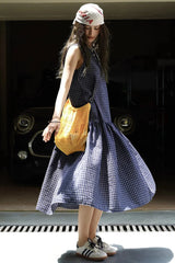Plaid Sleeveless Loose Waist A-Line Maxi Dress