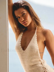 Crochet Halter Cross-Strap Mini Cover Up