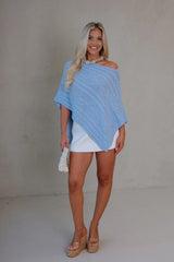 Bella Poncho Sweater-Light Blue