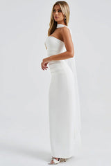 Sheer Sleeve Bustier Gown Formal Dress