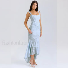 Blue Floral Gathered Maxi Dress