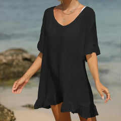 V-Neck Lotus Leaf Swing Cover Up