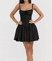 Sexy Strapless Sling Dress for Summer Women's 2024 NEW Lace-up High Waist Lace floral print A-line Mini Dress