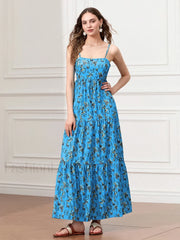 Ruched Floral A-Line Maxi Dress