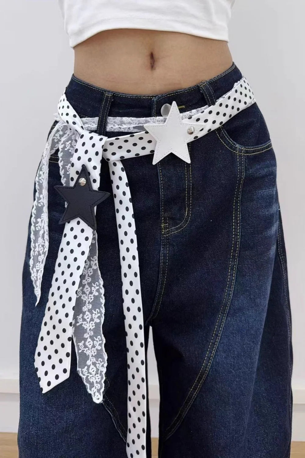 Retro Polka Dot Scarf Lace Two Piece Belt Set