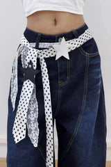 Retro Polka Dot Scarf Lace Two Piece Belt Set
