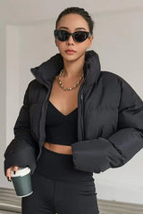 Cropped Patchwork Quilted Puffer Jacket