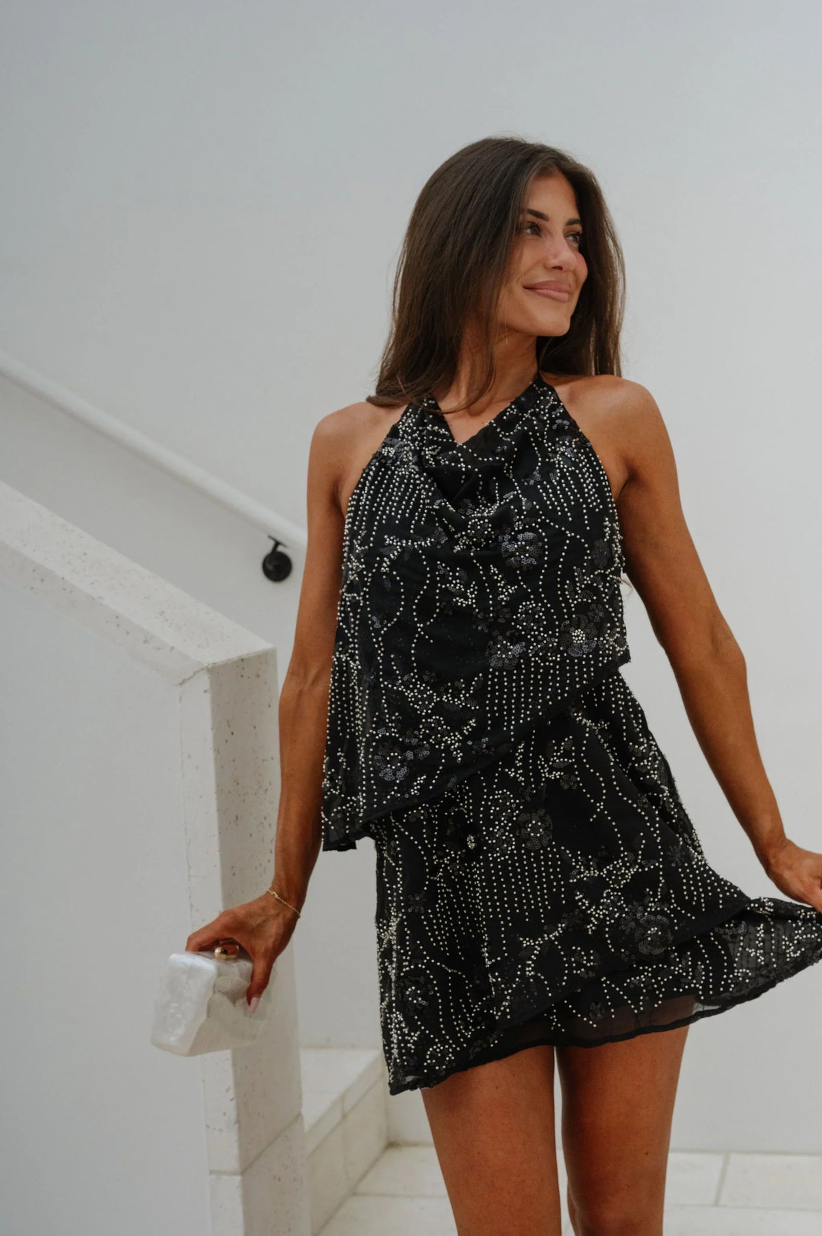 Valerie Sequin Mini Dress- Black