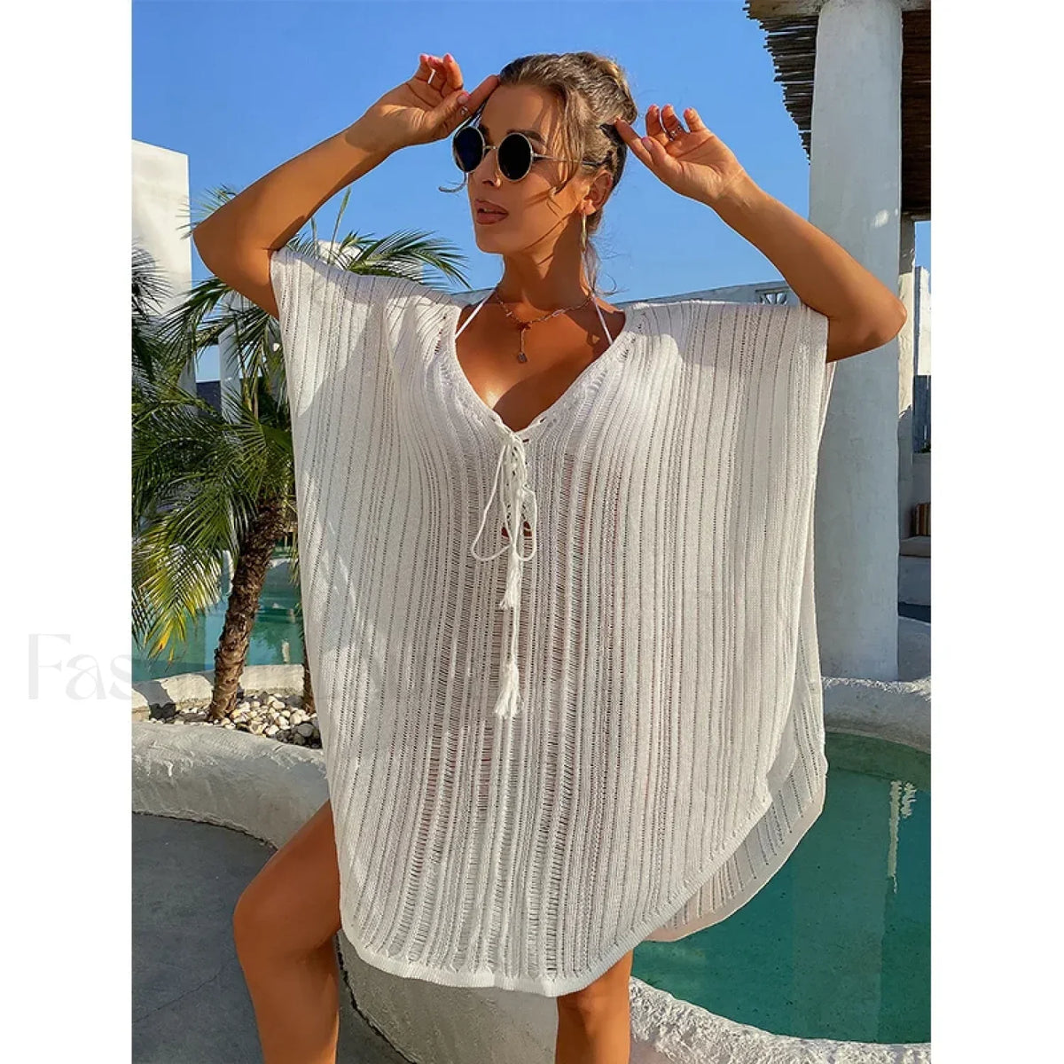 Rope Binding Loose Knit Cover Up
