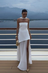 Off Shoulder Strapless Sleeveless Bodycon Midi Prom Dress