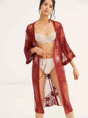 Sheer Lace Kimono Short Cover Up